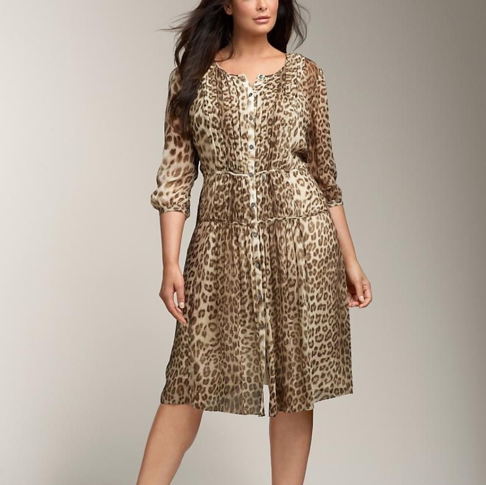 TALBOTS silk pintuck leopard button down dress